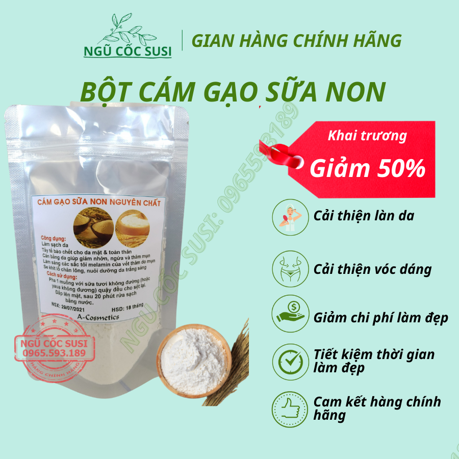 Bột cám gạo sữa non Bột cám gạo sữa non tẩy da chết, tắm trắng handmade loại 1kg