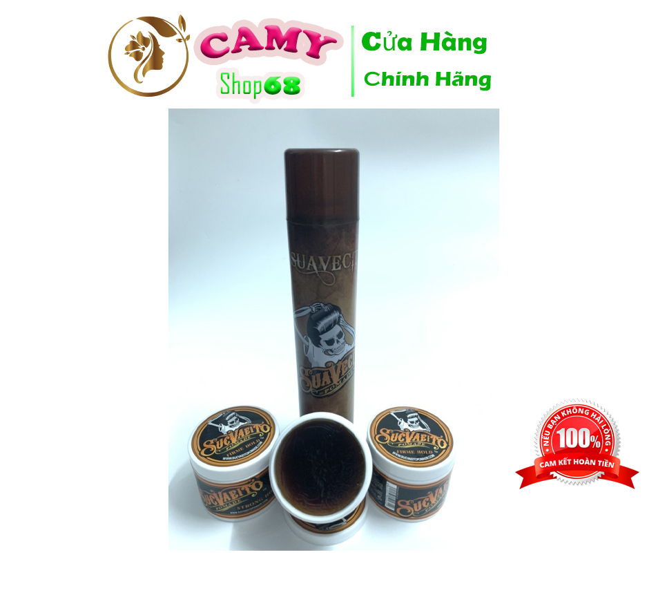 Combo sáp vuốt tóc suavecito + gôm xịt tóc giữ nếp tóc cứng suavecito chính hãng Camy sho68