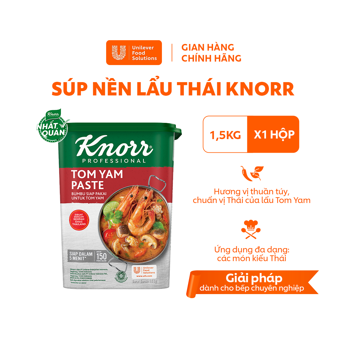 Bao bì mới Súp Nền Lẩu Thái - Tom Yam Paste Halal Knorr Professional 1.5kg - Chuyên Dùng Cho Nấu Ăn