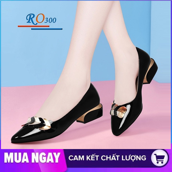 Giày cao gót nữ đẹp đế vuông 2cm hàng hiệu rosata hai màu đen xanh cao cấp ro300