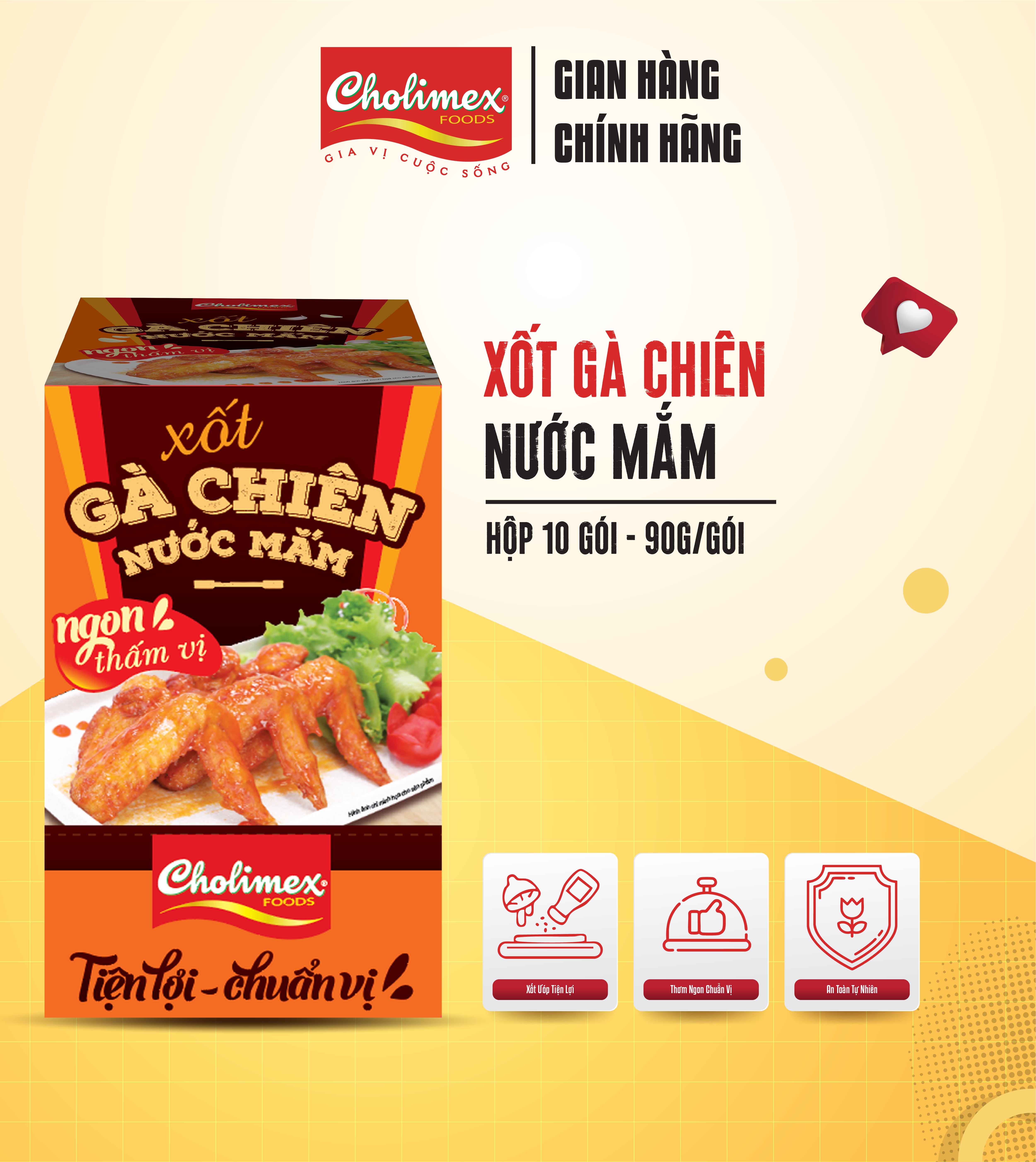  Xốt Gà Chiên Nước Mắm Cholimex 90g  10 Gói Hộp  – Gia Vị Tiện Lợi – Gà Chiên Đậm Đà Chuẩn Vị Việt 