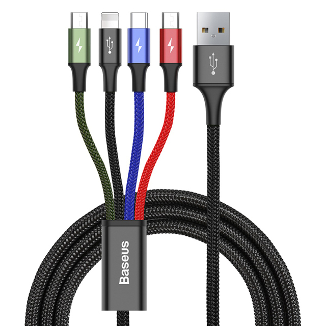 Cáp sạc nhanh 4 đầu baseus ca1t4-a01 rapid dài 1.2m max 3.5a tích hợp 2 lightning/ microusb/ typec
