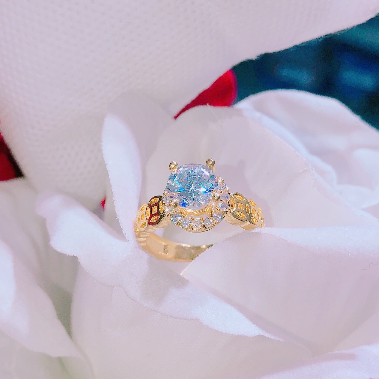 [HCM]Nhẫn nữ đẹp nhẫn nữ mạ vàng cao cấp nhẫn nữ kim tiền đính đá pha lê viền xoàn kim cương sáng siêu lấp lánh xinh đẹp cao quý thiết kế tinh tế mang lại tài lộc may mắn bình an hạnh phúc TRANG SỨC GAMI N112