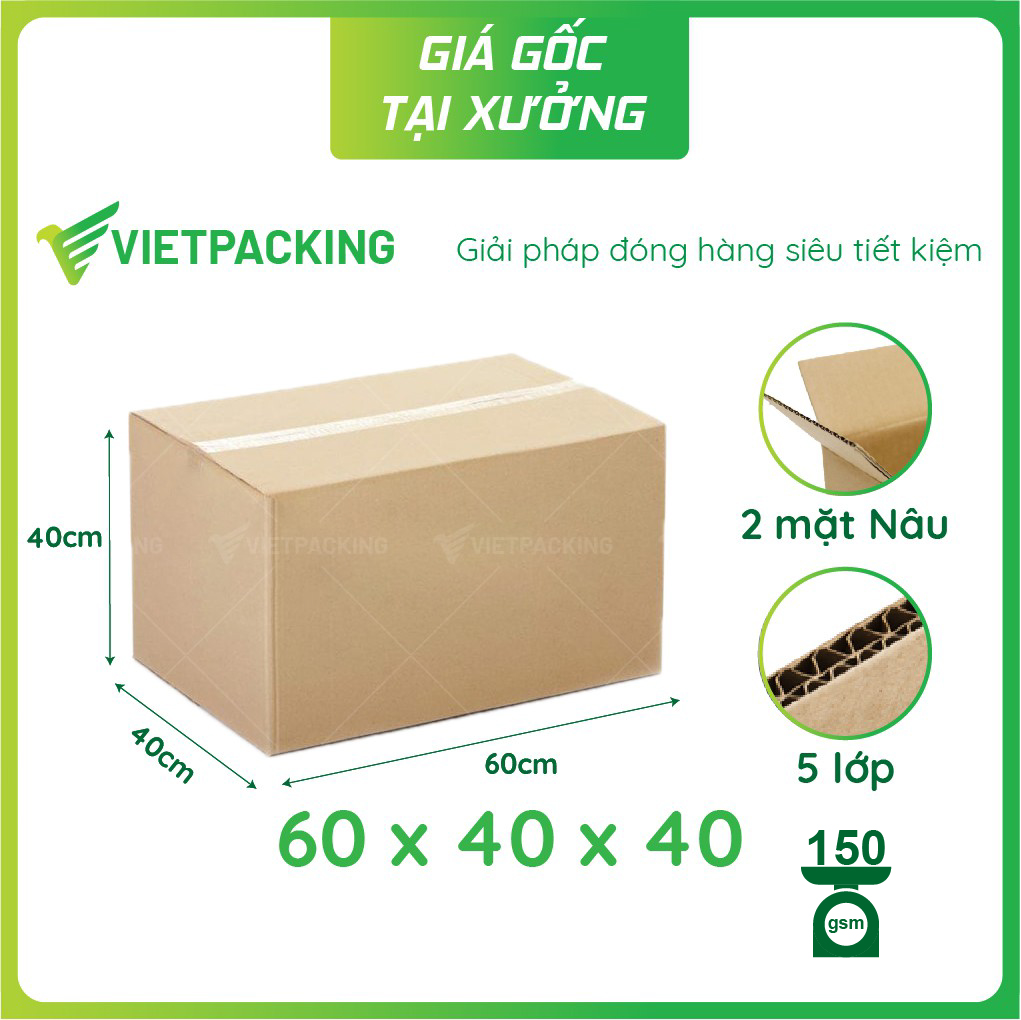 Combo 3 thùng carton chuyển nhà 60x40x40 loại 5 lớp siêu bền, chất lượng cao