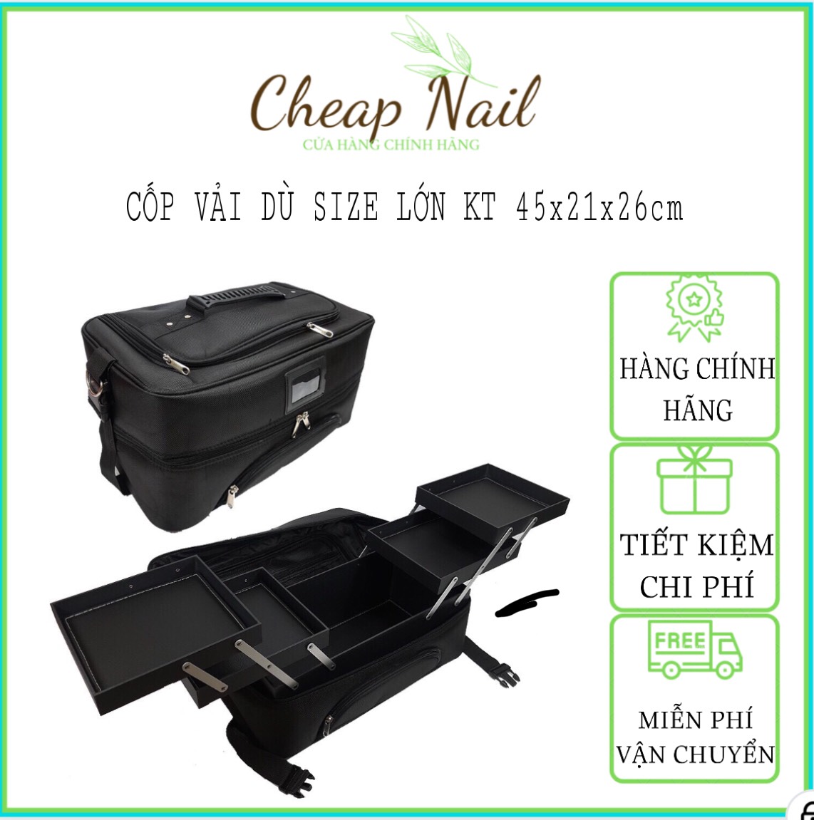 Cốp vải đựng đồ nail cốp đựng đồ trang điểm đồ phun xăm size lớn 45cm