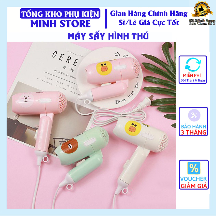 Máy sấy tóc hình gấu cute, máy sấy gập gọn 2 chế độ mang theo du lịch cực tiện