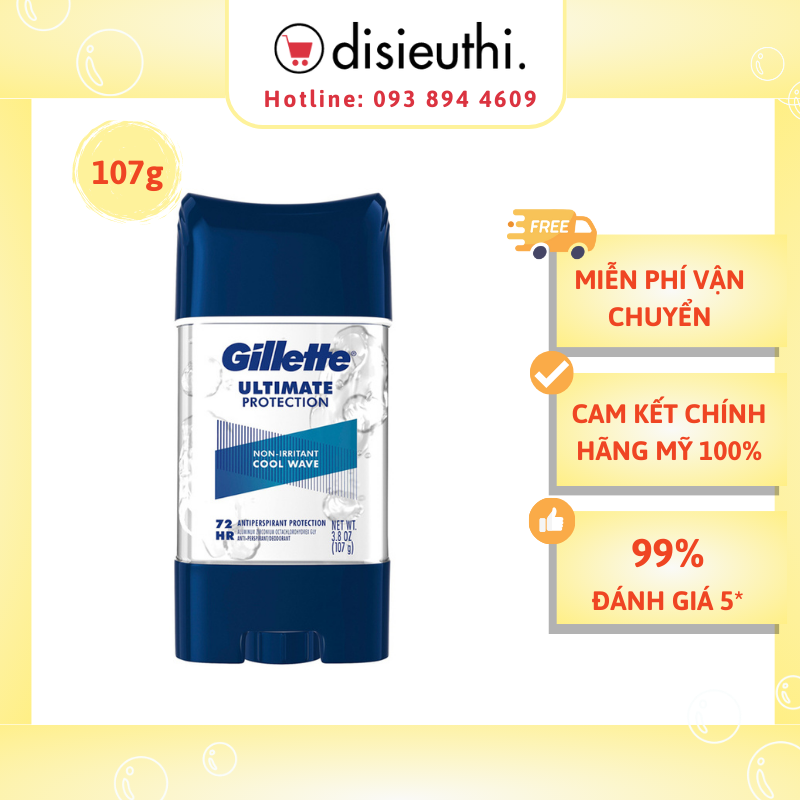 Lăn Khử Mùi Nam Gillette Ultimate Protection Cool Wave 72HR Antiperspirant Protection 107g Kiểm Soát Mùi Cơ Thể Ngăn Tiết Mồ Hôi Hiệu Quả
