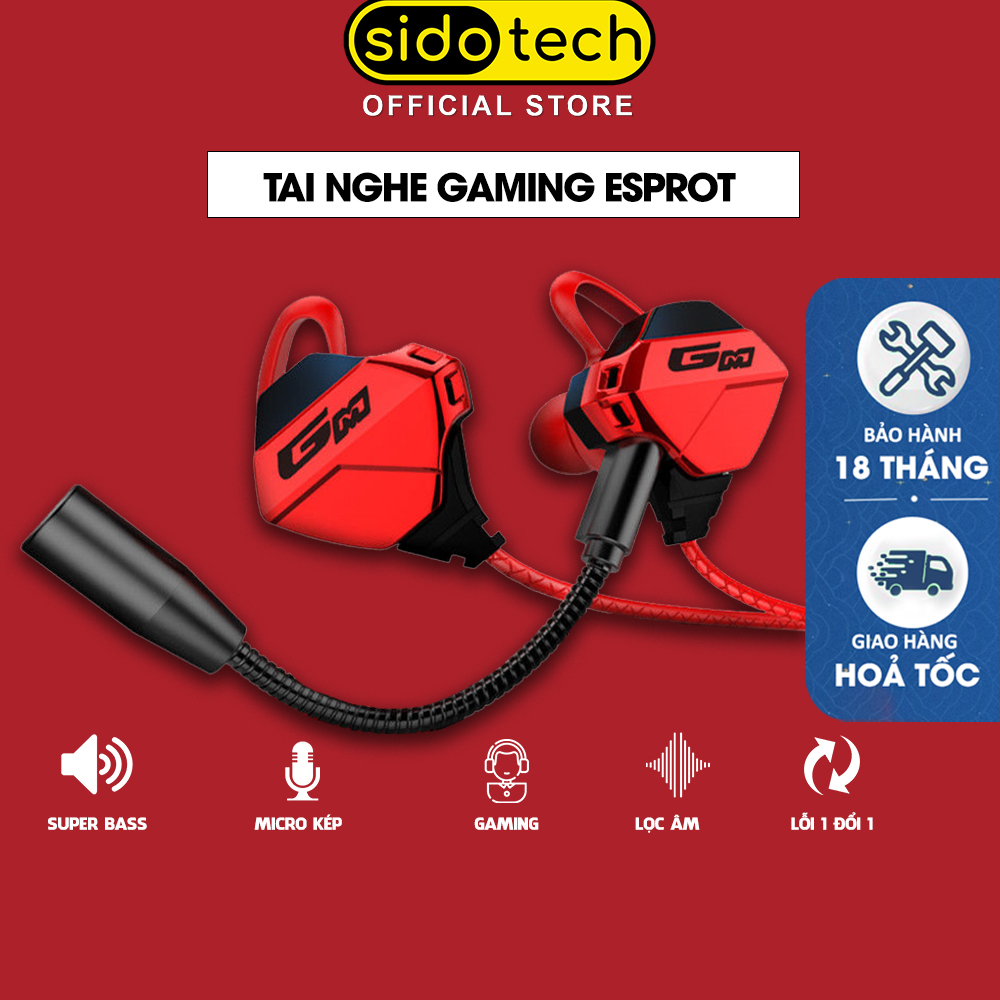 Tai nghe gaming cho điện thoại Sidotech G-Pro dòng tai nghe chơi game cho game thủ có mic kép chống ồn thiết kế tai nghe in ear có dây chơi Pubg Free fire Liên quân mobile Esport- Hàng Chính Hãng
