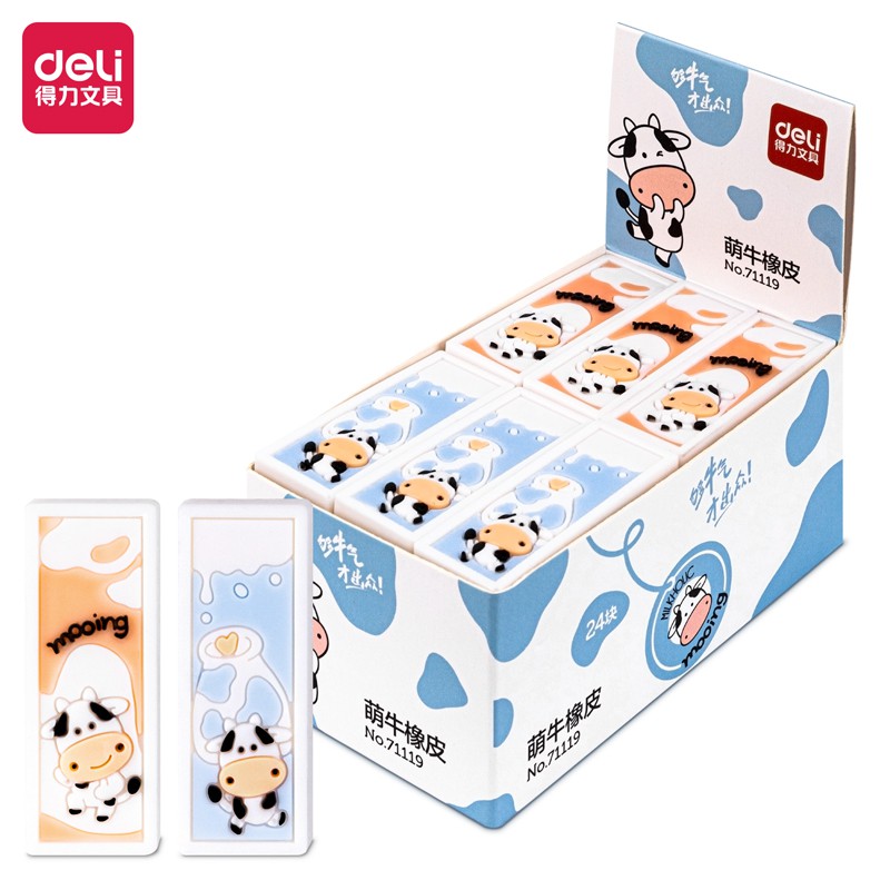 Tẩy hình vẽ bò sữa Deli - Xanh dương/ Cam - 1 chiếc - 71119