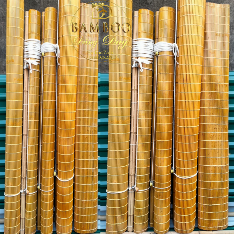 Mành Tre Trúc Vàng Ngang 2m Cao 2,5m & 1,8m x 2m Mành Che Nắng Ban Công Rèm Trúc Treo Cửa Chính Ngoài Trời Mái Hiên Màu Vàng Chanh Có Dòng Rọc Dây Kéo