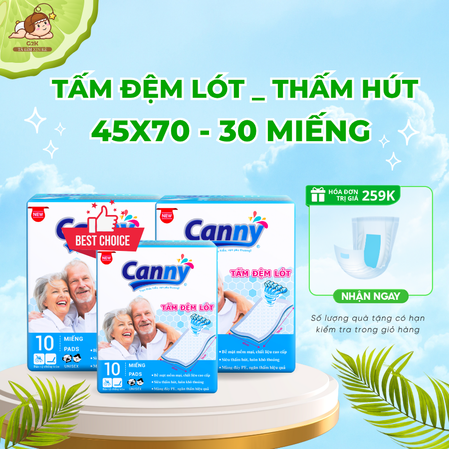 [HCM]Bộ 3 Tấm đệm lót CANNY siêu thấm 45 x70 cm 10 miếng/gói