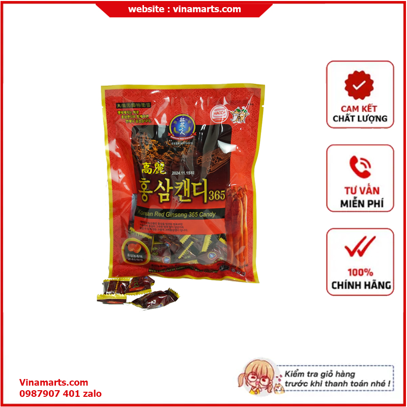Kẹo hồng sâm hàn quốc red ginseng 365 candy 200g