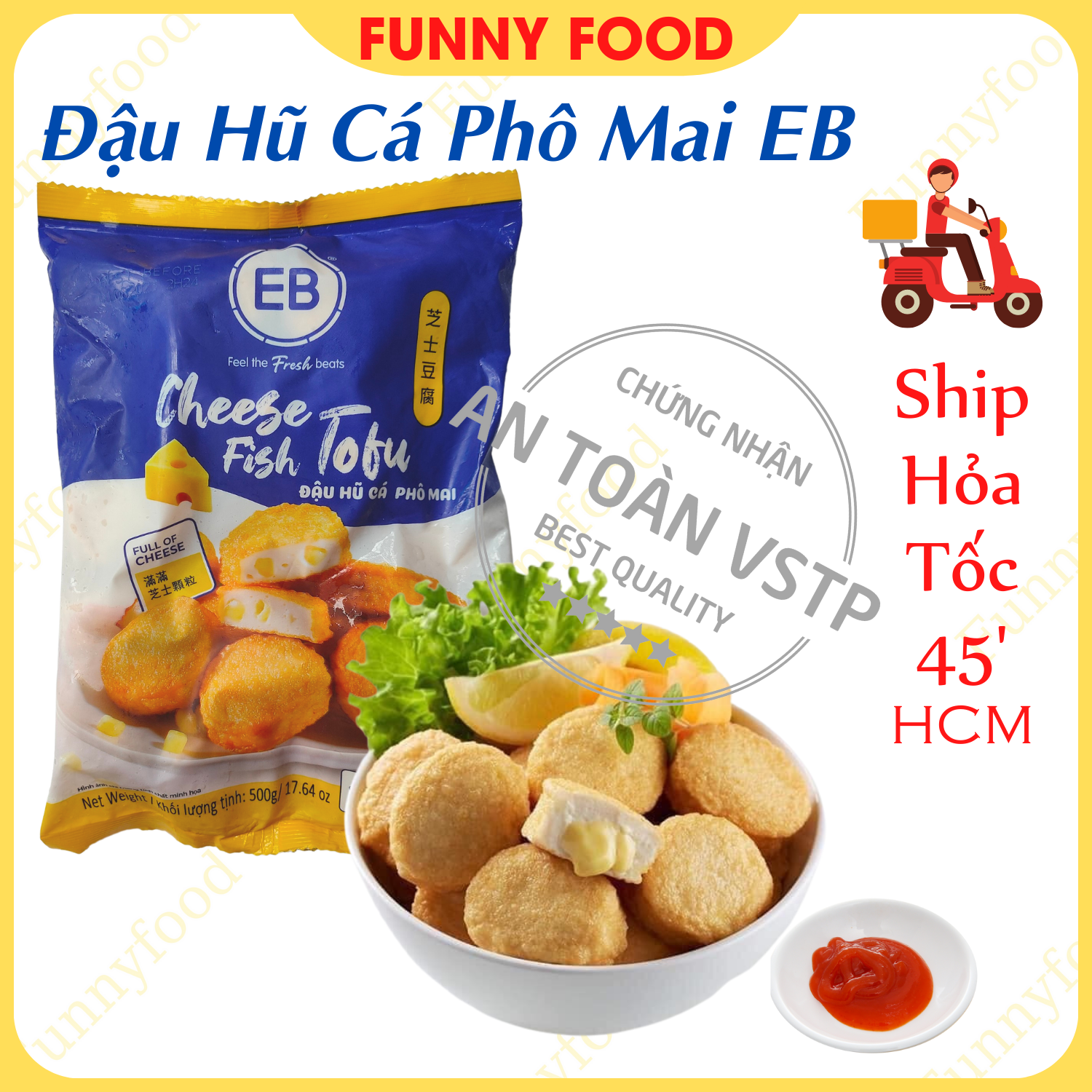 Đậu Hũ Cá Phô Mai EB – Viên Thả Lẩu, Chiên Nhập Khẩu Từ Malaysia Túi 500g – [Ship Hỏa Tốc HCM] – Funnyfood