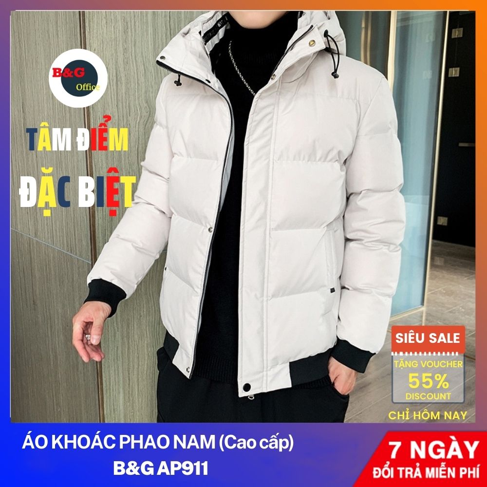 Áo phao nam Có Mũ B&G AP911 chất lượng cao không bay màu hay bai áo dễ giặt bằng máy giặt, Vải Cotton Cao Cấp, Cản Gió, Giữ Ấm Cực Tốt