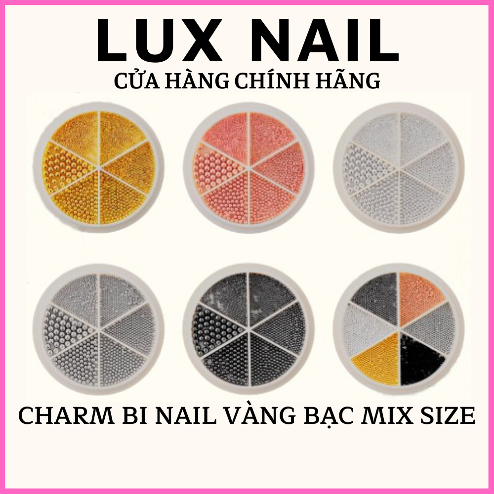 Charm bi nail sắt vàng bạc mix size Luxnail , bi đính gắn trang trí móng màu vàng bạc cao cấp