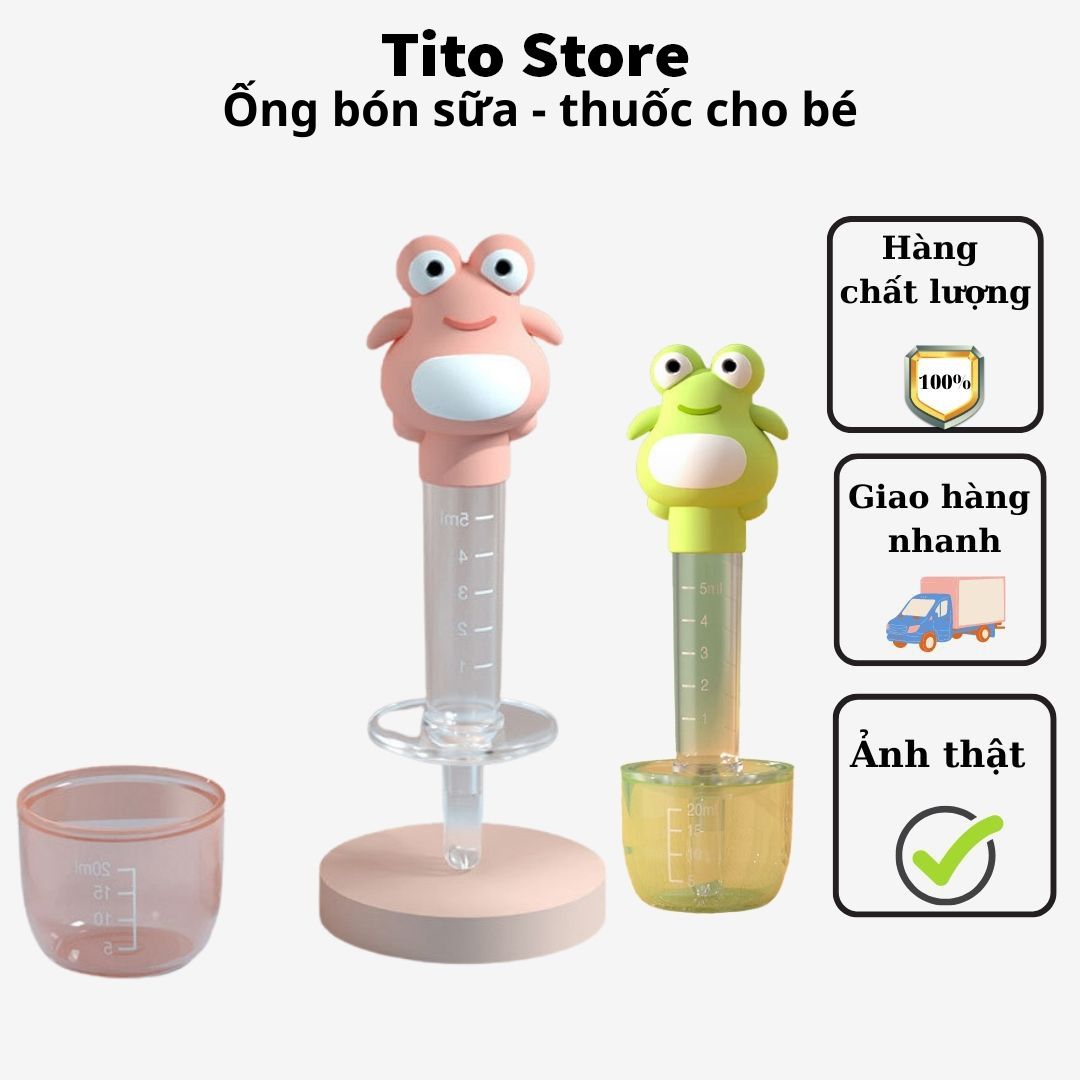 Dụng cụ cho bé uống thuốc,sữa hình ếch hoạt hình núm vú silicon mềm cho trẻ sơ sinh bú chống sặc có chia ml đáng yêu an toàn và tiện lợi