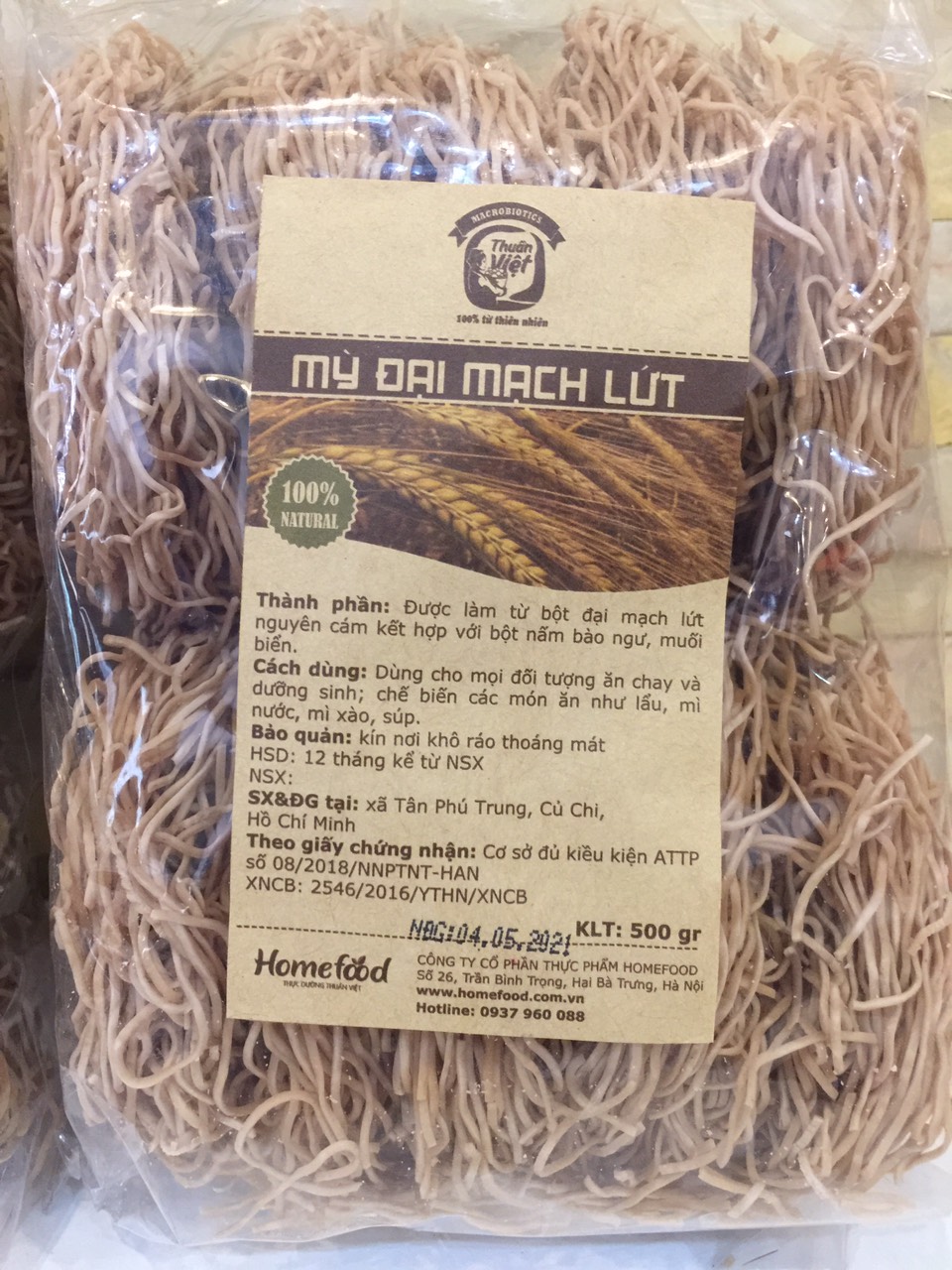 Mỳ đại mạch lứt home food 500 gram