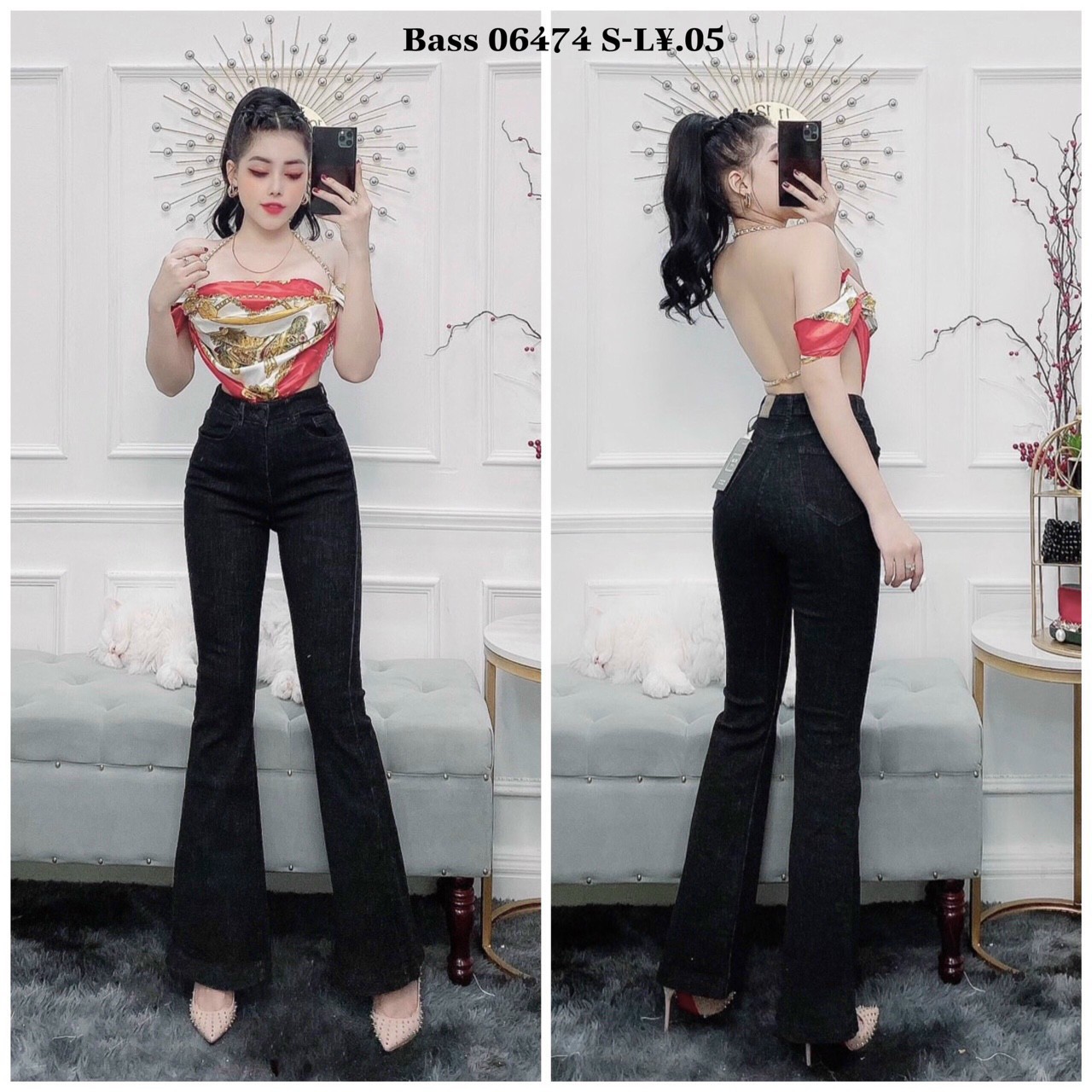 [HCM]Quần jean ống loe bass nữ lưng cao che khuyết điểm xẻ ống đính cườm siêu đẹp mẫu mới Thuydieushop97 jm11