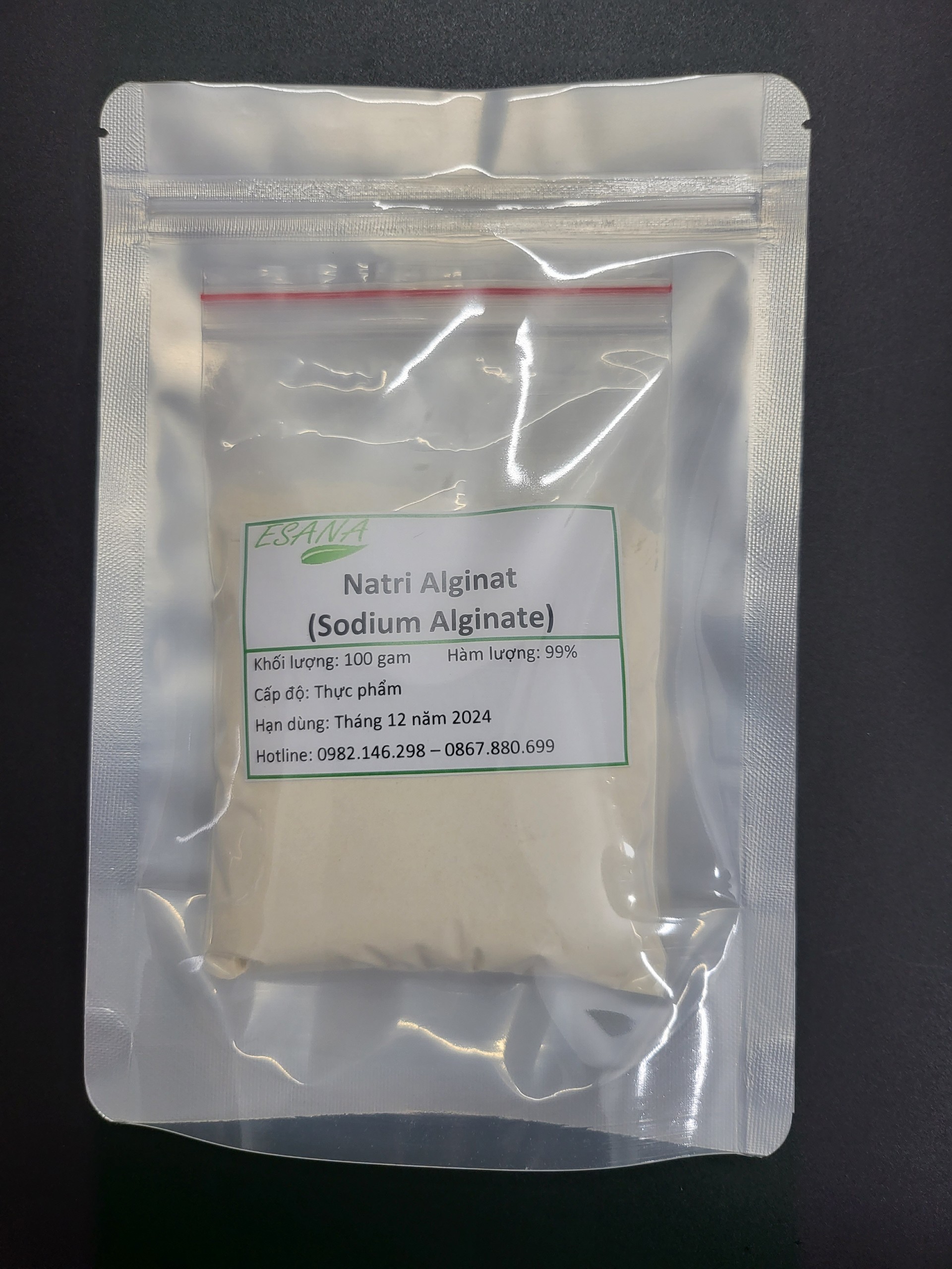 Natri Alginate (Sodium Alginate) thực phẩm túi 100 gam