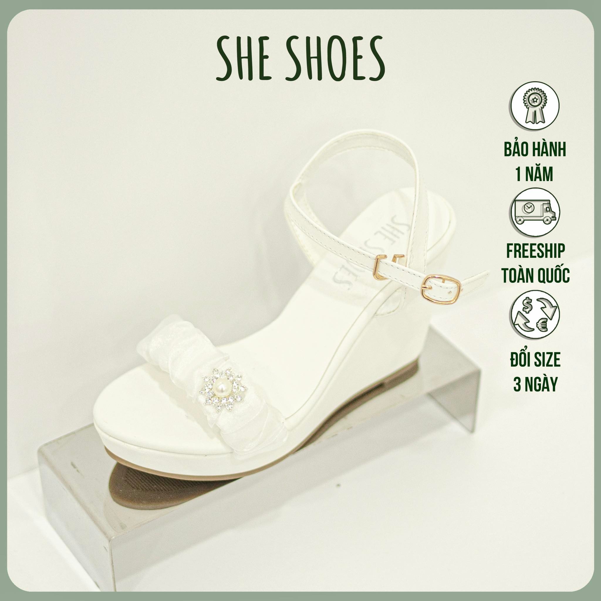 Sandal xuồng cưới 10p voan đính đá, độc quyền bới she shoes - sdx09032