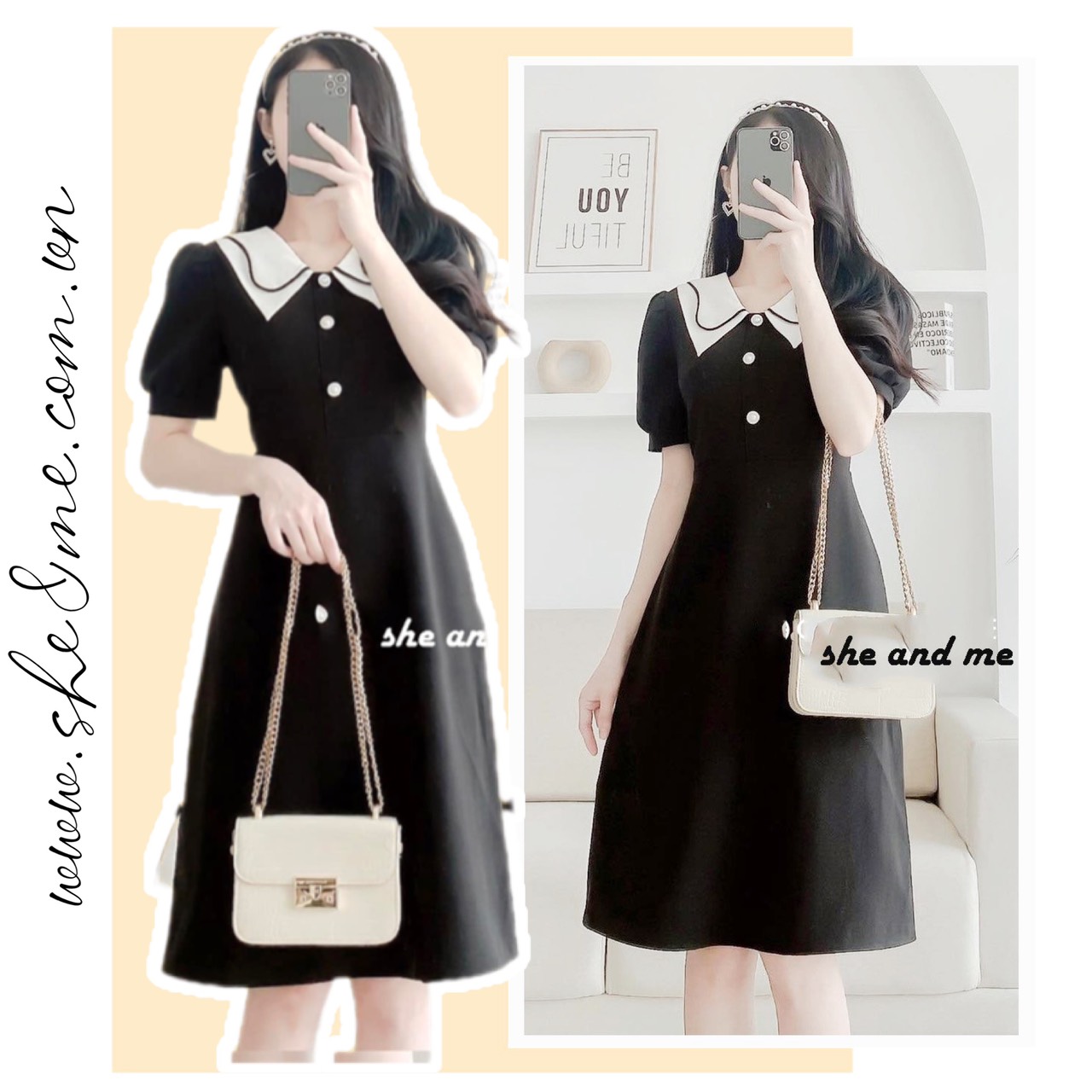 Sara dress_đầm nữ cúc ngọc cổ peter hàng quảng châu siêu đẹp