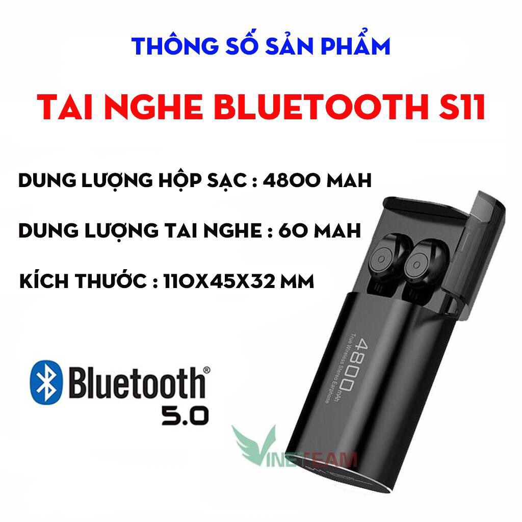 [HCM]Tai nghe Bluetooth S11 Kiêm sạc dự phòng thiết kế nhỏ gọn âm thanh cực hay bass to rõ kết nối cực nhanh chống ồn chống nước
