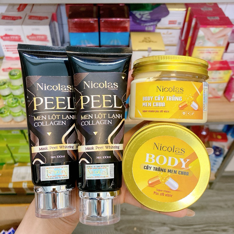 Combo Kem Nicolas Peel Lột Lạnh Thanh Nhi + Kem Body Cấy Trắng Men Chua Nicolas Cosmetic