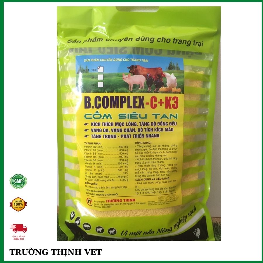 B complex cho gà gói 1kg cốm siêu tan (có 10 gói 100gam) bổ sung các vitamin b chất đạm siêu tăng trọng. Thú y Trường Thịnh