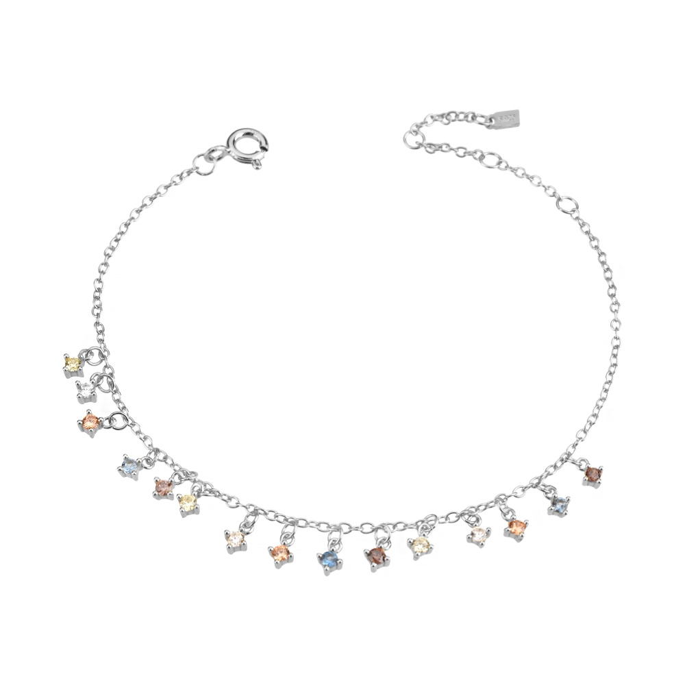 Andywen 925 Sterling Bạc mùa hè Sage Zircon CZ Stud Bông tai thả piercing năm con cáo Vòng đeo tay chuỗi Vòng trang sức sethot