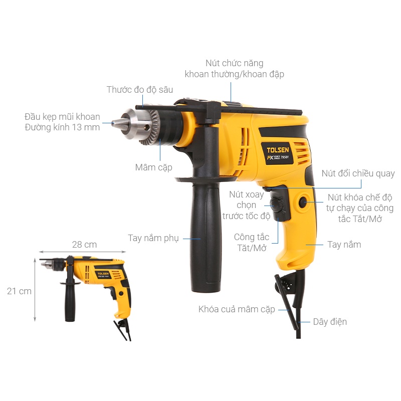 MÁY KHOAN TÁC ĐỘNG 230V, 750W TOLSEN 79505