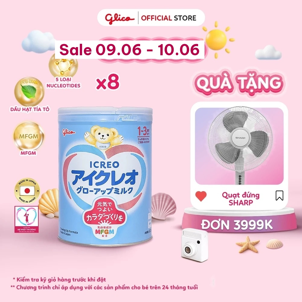 (FREEESHIP-QUÀ) Combo 8 Lon Sữa Bột Glico Icreo Grow-Up Milk (Số 1 - 820g/lon)