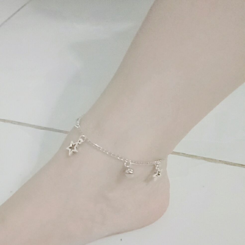 Lắc chân màu bạc cao cấp hình ngôi sao kèm chuông (ảnh thật)