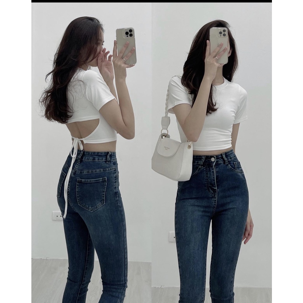 Áo thun croptop 247PLUS cộc tay nữ buộc dây eo sexy - Áo croptop phông thiết kế dây buộc eo điệu đà phong cách đường phố Aocrotopbuocdaysau