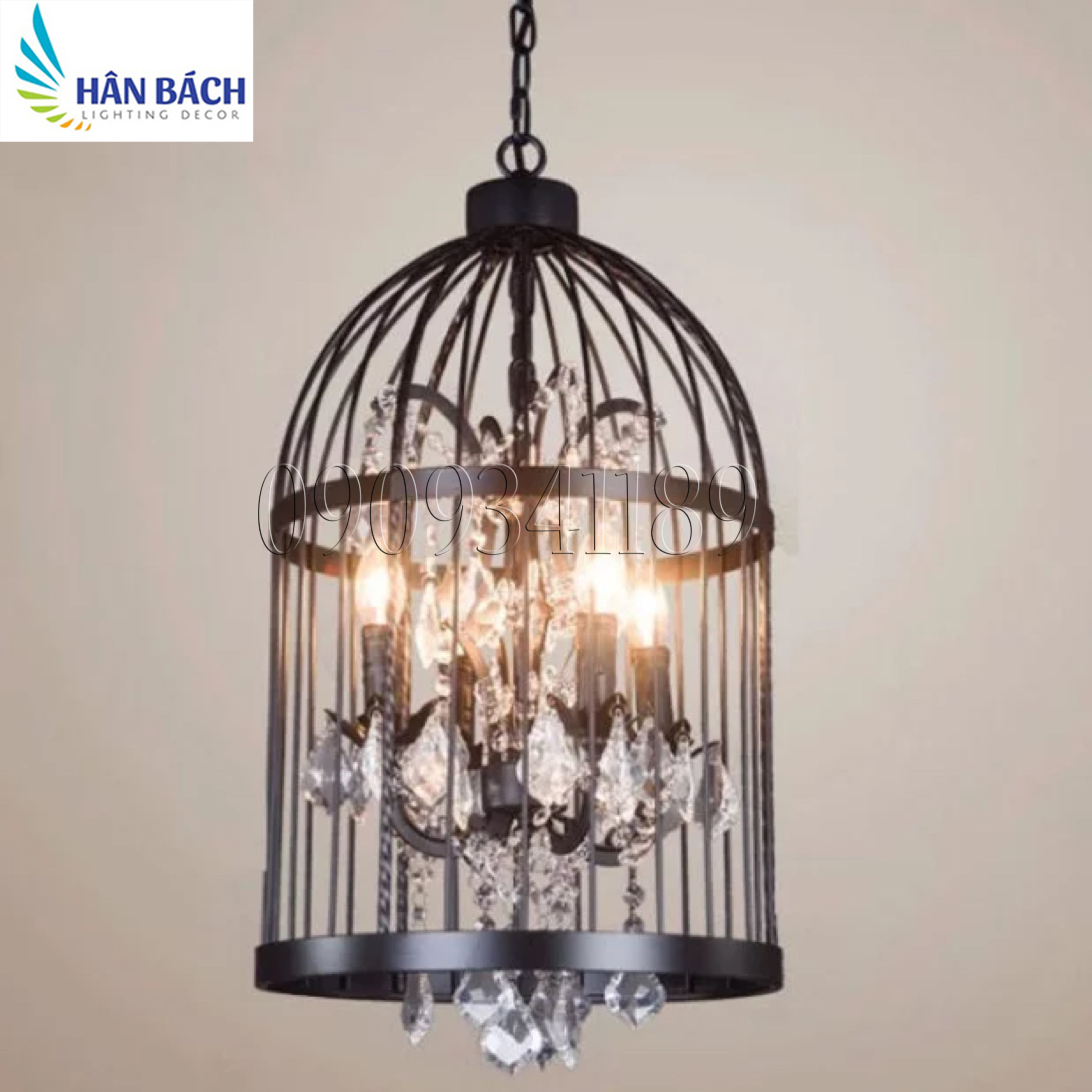 [HCM]ĐÈN THẢ TRANG TRÍ KIỂU DÁNG LỒNG CHIM KẾT HỢP PHA LÊ NẾN