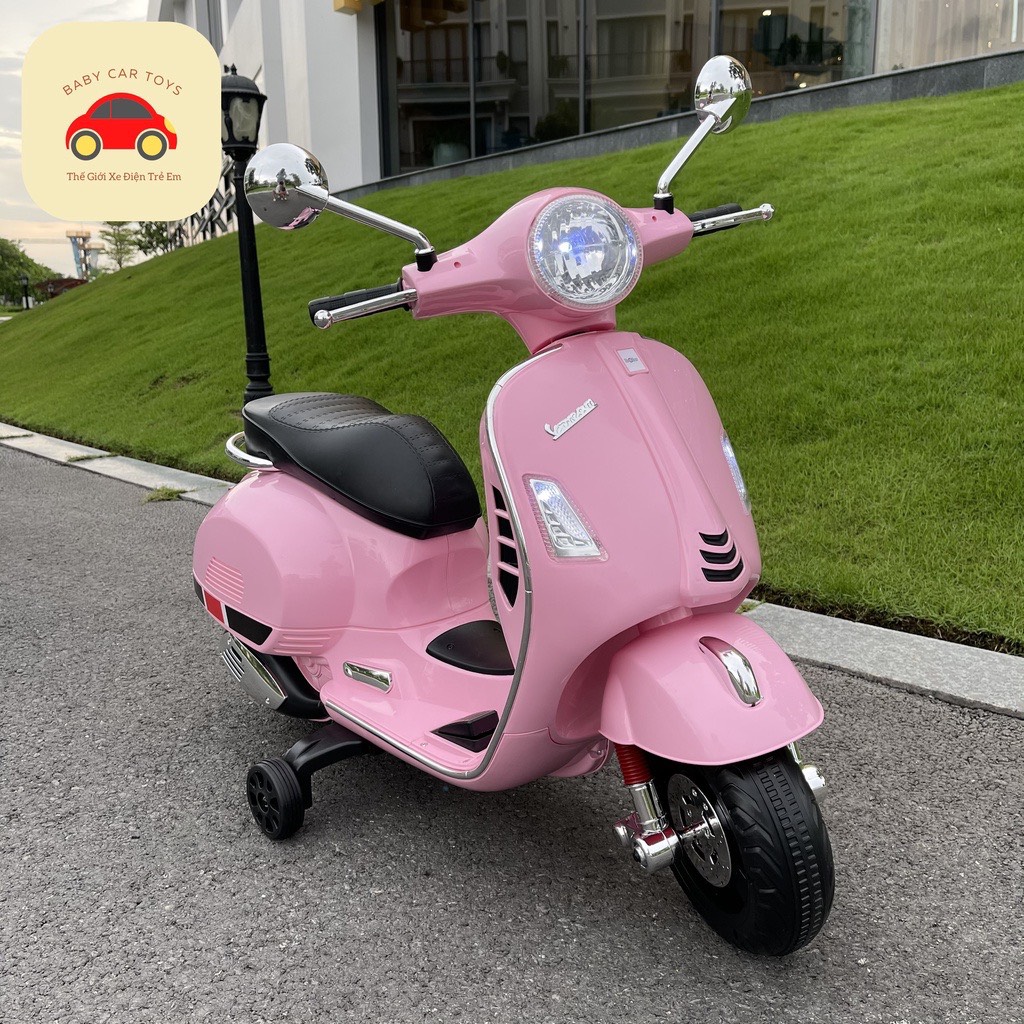 Xe máy điện mô tô 3 bánh Vespa cho bé tự lái 2 động cơ (Xanh-Hồng-Đỏ-Trắng)