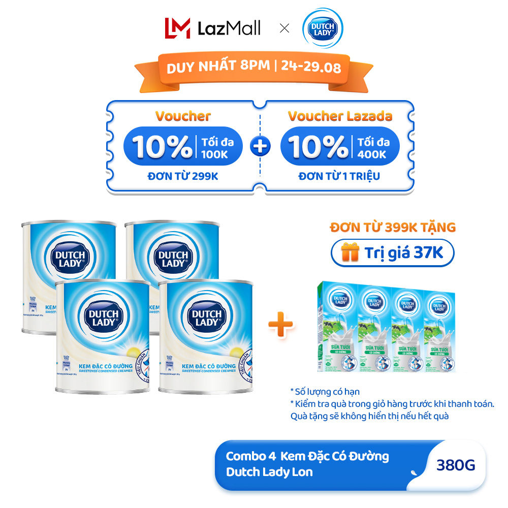 Combo 4 lon kem đặc có đường dutch lady lon 380g/lon
