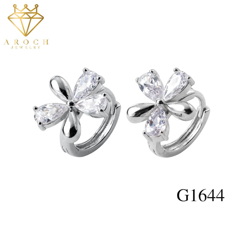 Khuyên tai bạc Ý s925 hoa 5 cánh nhỏ tươi G1644 - AROCH Jewelry