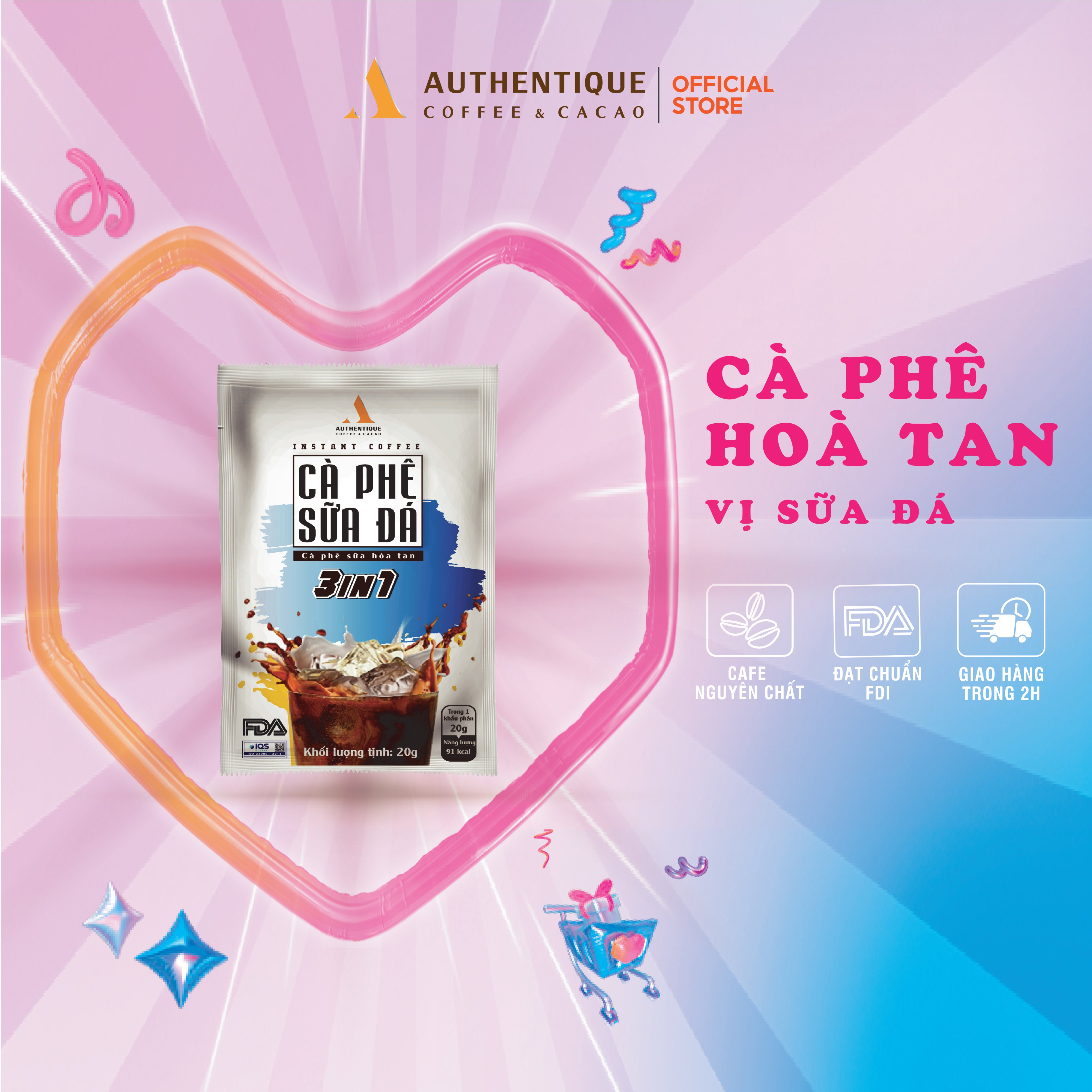 Cà phê sữa Authentique hòa tan 3in1 20G