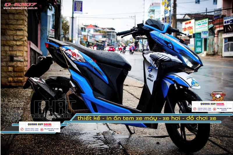 Tem trùm vario xanh trắng cá mập, tem xe vario, team vario, tem dán xe máy, tem vario 150, team xe vario, tem vario xanh trắng cá mập