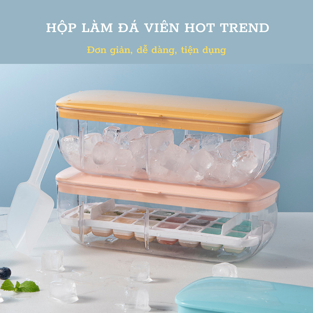 Bộ khay làm đá, ép lấy đá, đựng đá hot trend 2023. Khay làm đá viên silicon gia dụng, dễ dàng, nhanh chóng, tiện lợi