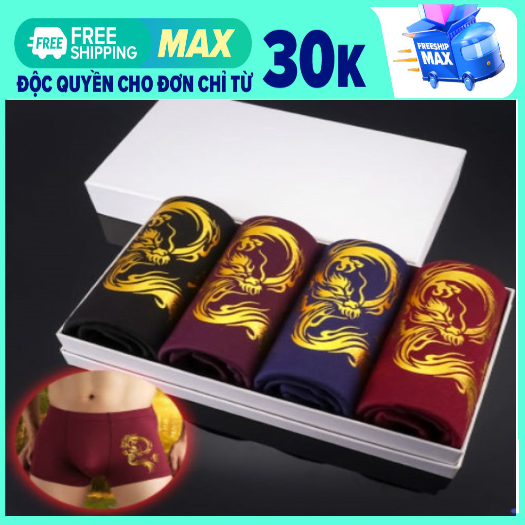 Bộ 4 quần sịp đùi Chất đẹp,Giá rẻ - Quần lót in Rồng- Boxer đùi nam hot 2020