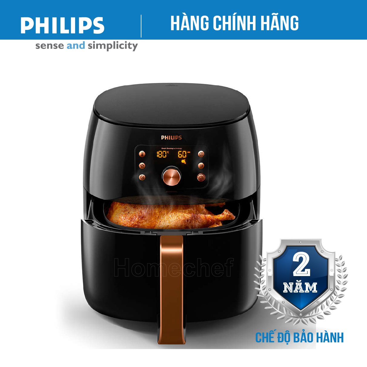 Nồi chiên không dầu điện tử Philips XXL HD9860, dung tích 7.3L - khối lượng chiên 1.4kg, bảo hành 2 năm chính hãng