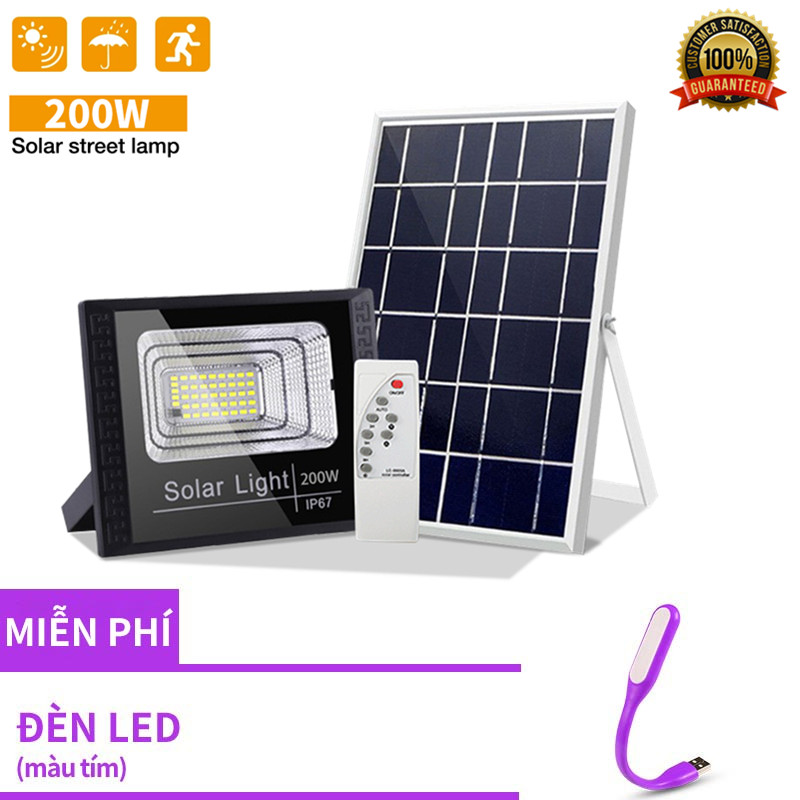 Đèn LED năng lượng mặt trời nặng ngoài trời Bảo hành 2 năm đèn pha Đèn đường 200W không thấm nước với hỗ trợ điều khiển từ xa COD