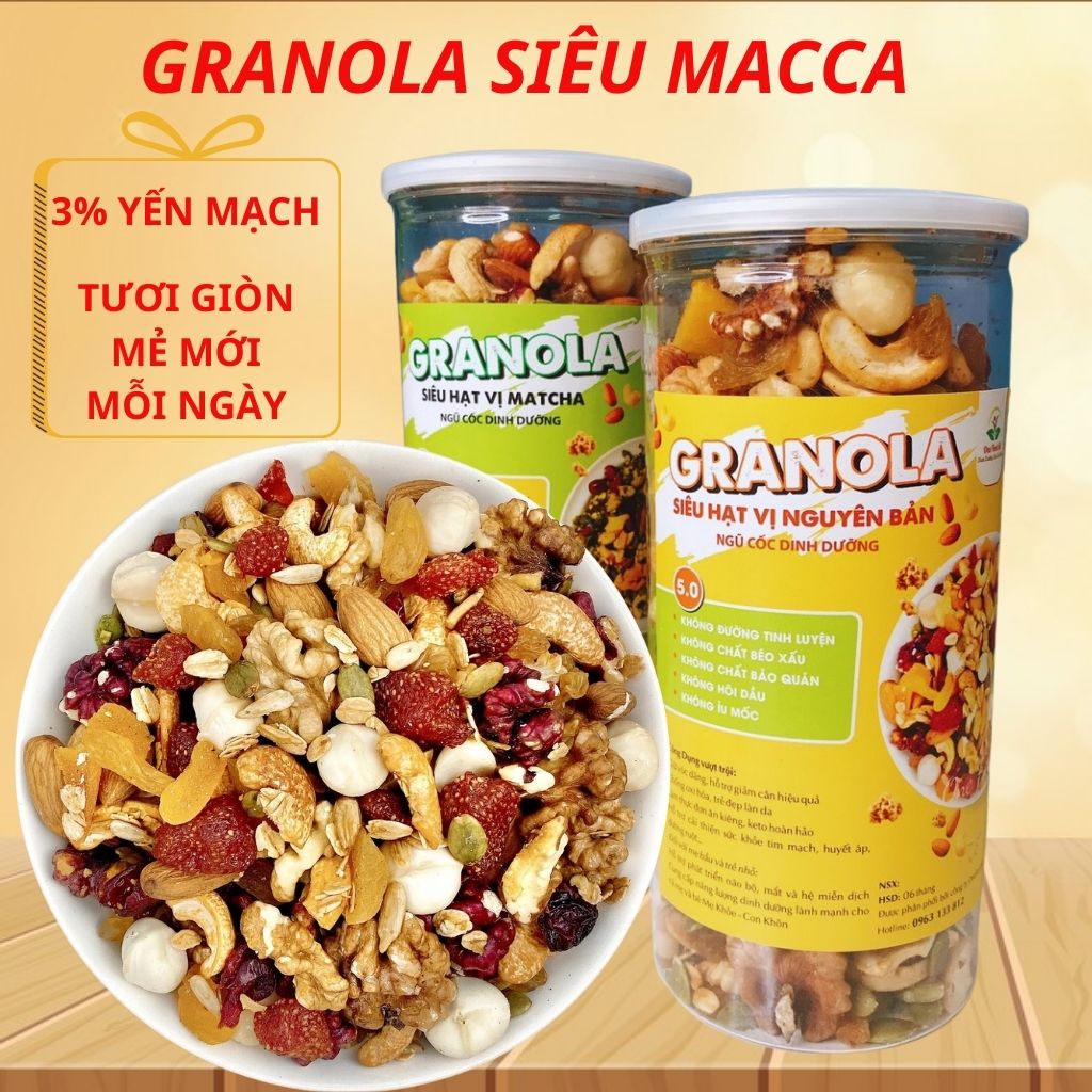 Granola siêu hạt ăn kiêng ngũ cốc giảm cân dinh dưỡng hạt granola thêm siêu macca óc chó đỏ chỉ 3% yến mạch onefoo68