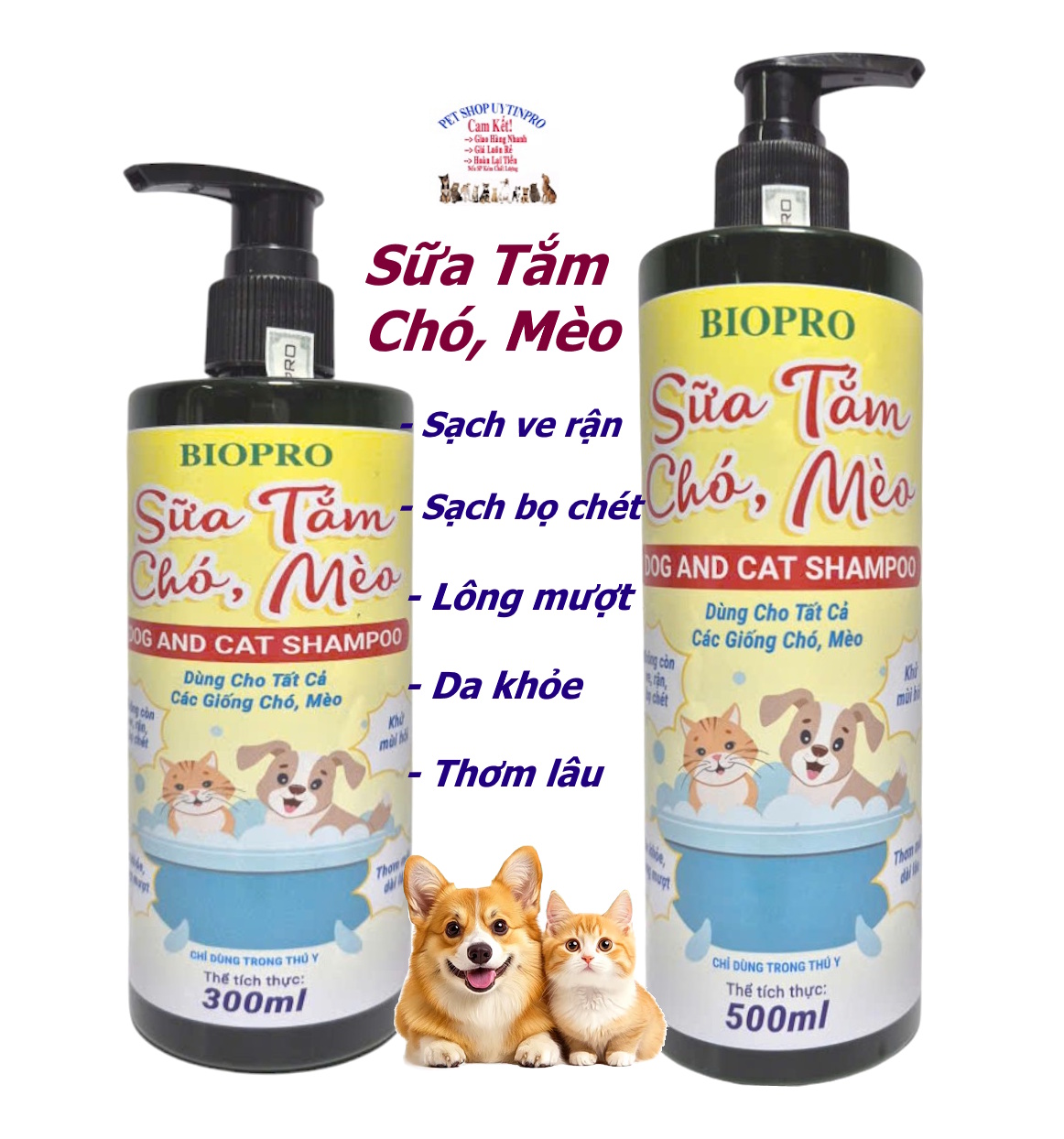 Sữa tắm Biopro cho Chó Mèo Giúp Sạch ve rận bọ chét Da khỏe Lông mượt Khử mùi hôi Hương thơm dịu nhẹ lâu dài