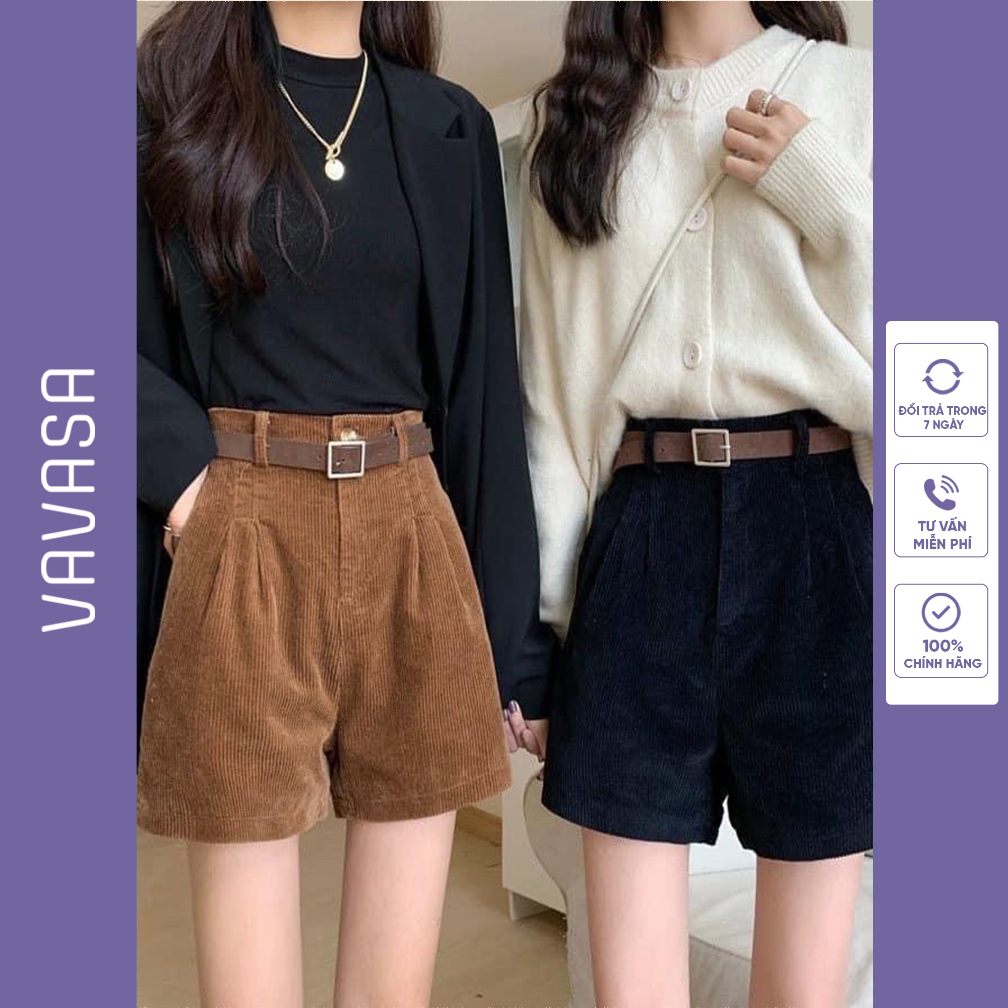 Quần short nữ nhung tăm cao cấp thu đông- Quần đùi nữ mặc nhà VAVASA QD06