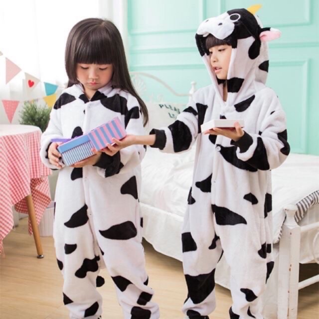 Bộ đồ bò sữa trẻ em và người lớn, bộ đồ ngủ cosplay bò sữa