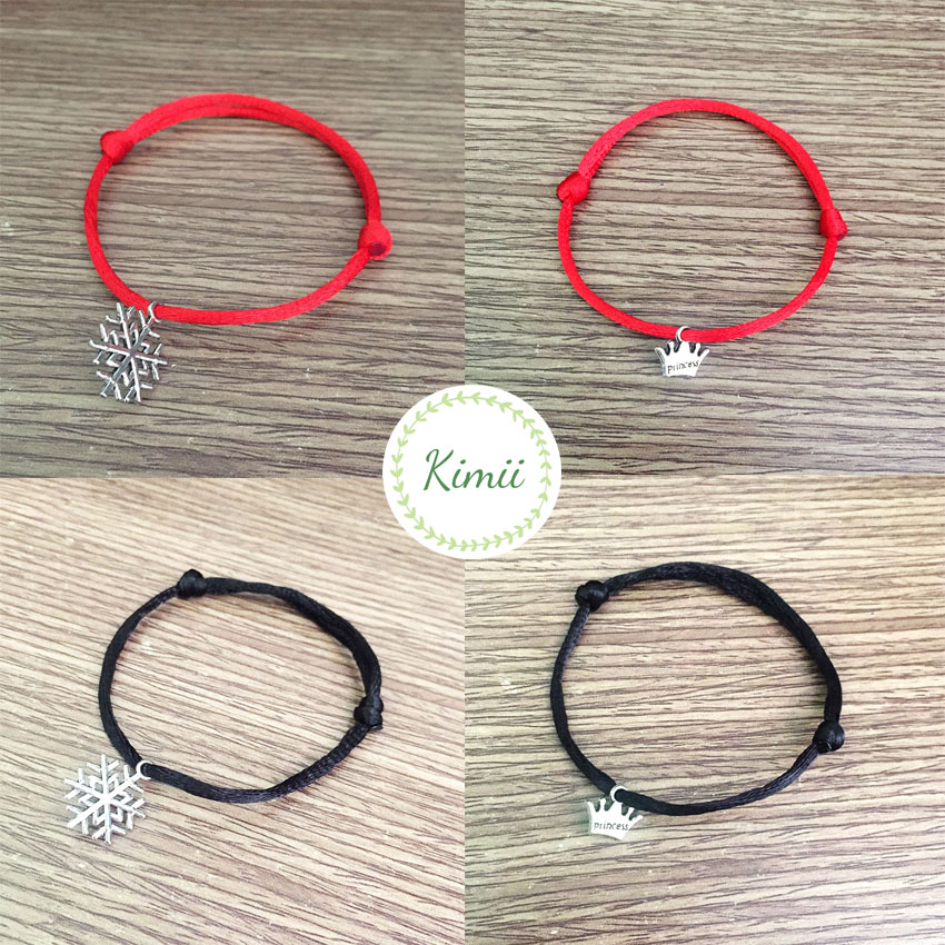 Vòng tay dây tim đỏ may mắn đính bông tuyết vương miện V86, Vòng tay phong thủy, Vòng tay handmade