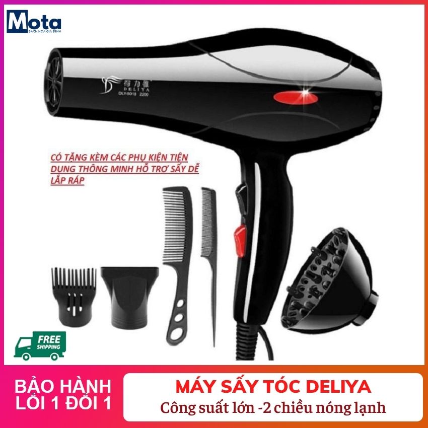 Máy Sấy Tóc 2 Chiều Nóng Lạnh Tặng Kèm 5 Phụ Kiện Tạo Kiểu Tóc [Bảo Hành 1 Năm - Đổi Mới 1-1 Trong 7 Ngày] - Máy Xấy Tóc Công Suất Lớn Deliya 8018 - Bachhoamota