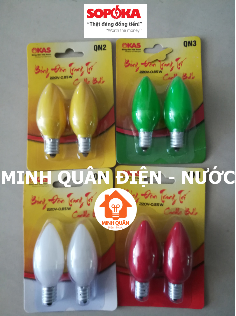 Bộ 2 bóng đèn led quả nhót, đèn thờ okas qn 4 màu